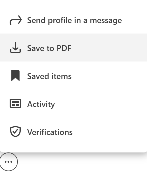 LinkedIn® Save to PDF menu screenshot